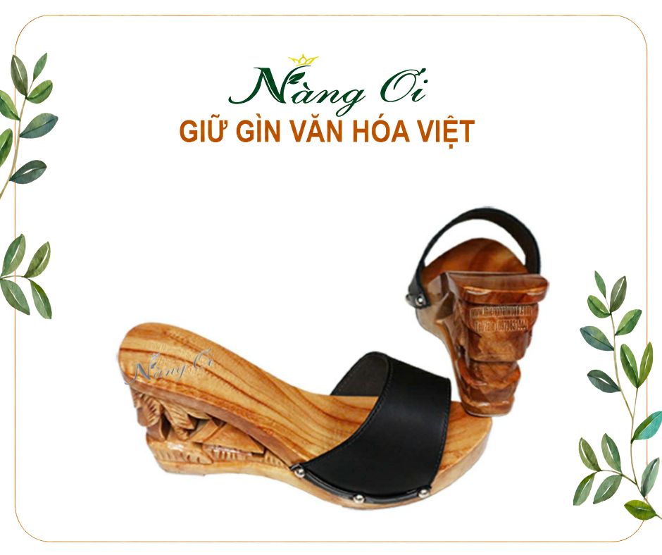 guốc mộc chạm khắc ngôi nhà và hàng dừa hoài niệm làm từ gỗ tự nhiên thân thiện với môi trường
